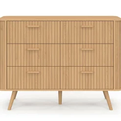 Commode 6 tiroirs 110 cm lattes tasseau bois coloris chêne*IDMarket Sale