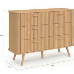 Commode 6 tiroirs 110 cm lattes tasseau bois coloris chêne*IDMarket Sale