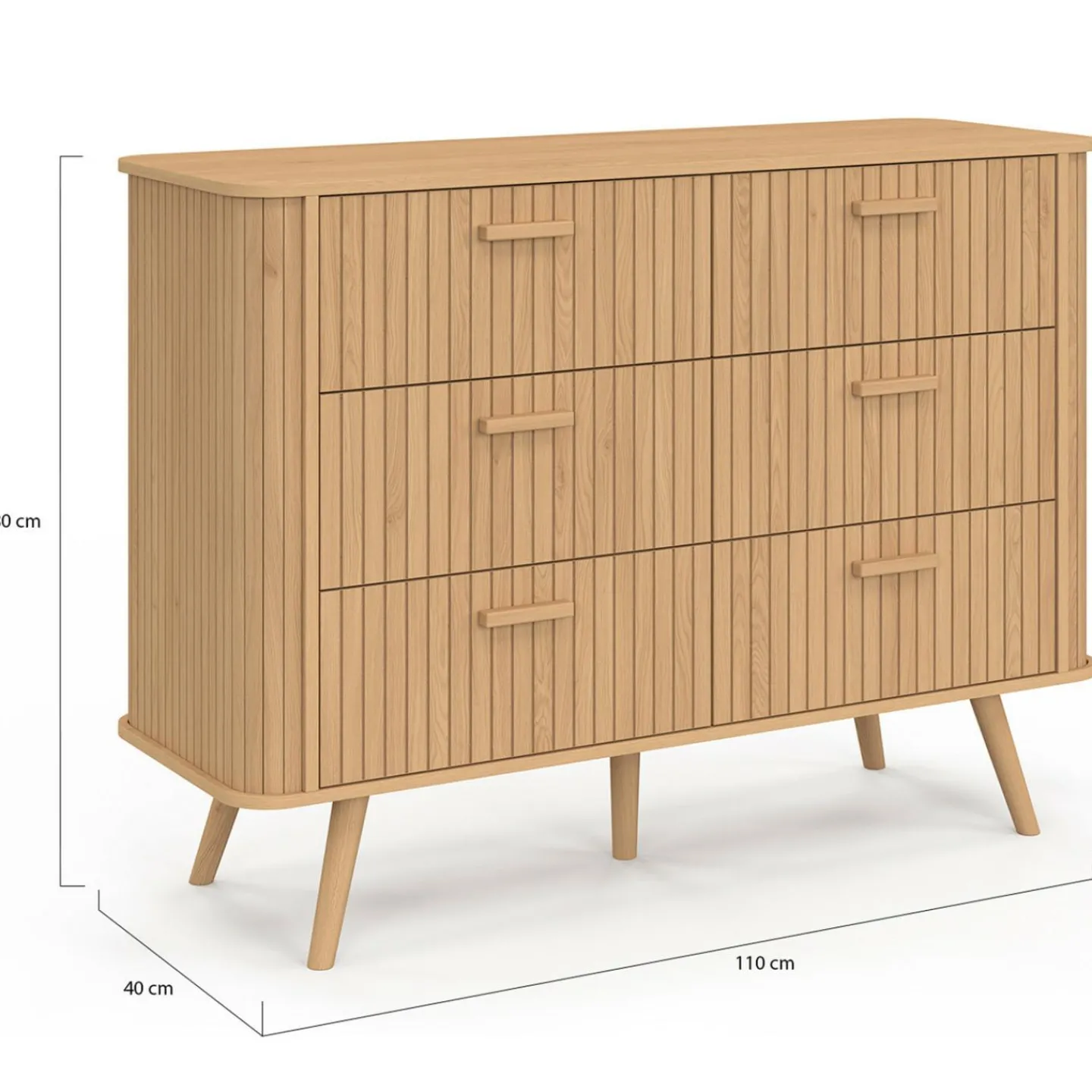Commode 6 tiroirs 110 cm lattes tasseau bois coloris chêne*IDMarket Sale