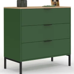 Commode 3 tiroirs 80 cm vert kaki et plateau bois*IDMarket Hot