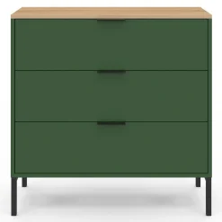 Commode 3 tiroirs 80 cm vert kaki et plateau bois*IDMarket Hot