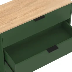 Commode 3 tiroirs 80 cm vert kaki et plateau bois*IDMarket Hot