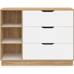 Commode 3 tiroirs 3 niches hêtre blanc*IDMarket Discount