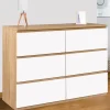Commode 6 tiroirs blanche et bois façon hêtre*IDMarket Sale