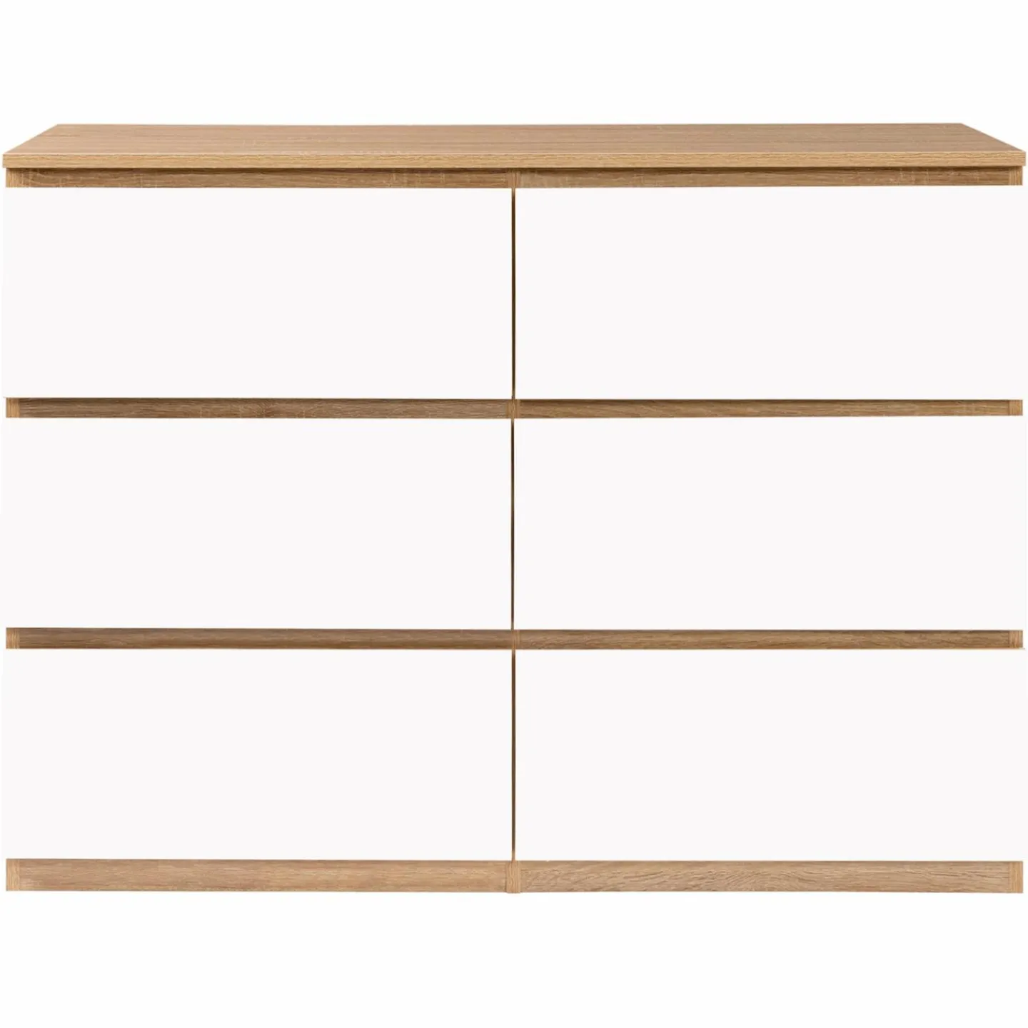 Commode 6 tiroirs blanche et bois façon hêtre*IDMarket Sale