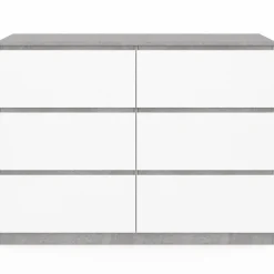 Commode 6 tiroirs blanche effet béton*IDMarket Online