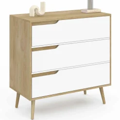 Commode 3 tiroirs blanche et bois style scandinave*IDMarket Discount