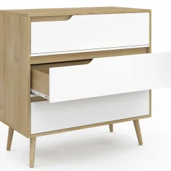 Commode 3 tiroirs blanche et bois style scandinave*IDMarket Discount