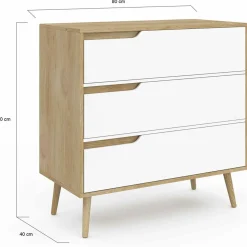 Commode 3 tiroirs blanche et bois style scandinave*IDMarket Discount
