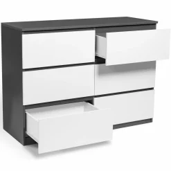 Commode 6 tiroirs blanche et grise*IDMarket Best