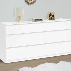 Commode 8 tiroirs bois blanc 160 cm*IDMarket Best