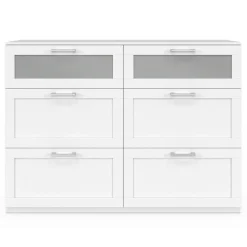 Commode 6 tiroirs bois et blanc effet givré*IDMarket Outlet