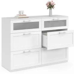 Commode 6 tiroirs bois et blanc effet givré*IDMarket Outlet