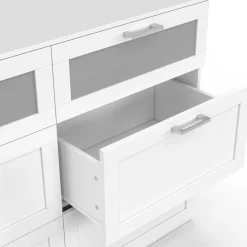 Commode 6 tiroirs bois et blanc effet givré*IDMarket Outlet