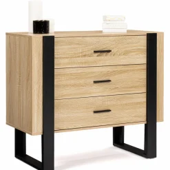 Commode 3 tiroirs design bois et pieds noir*IDMarket