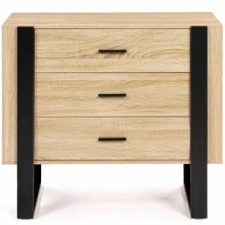 Commode 3 tiroirs design bois et pieds noir*IDMarket