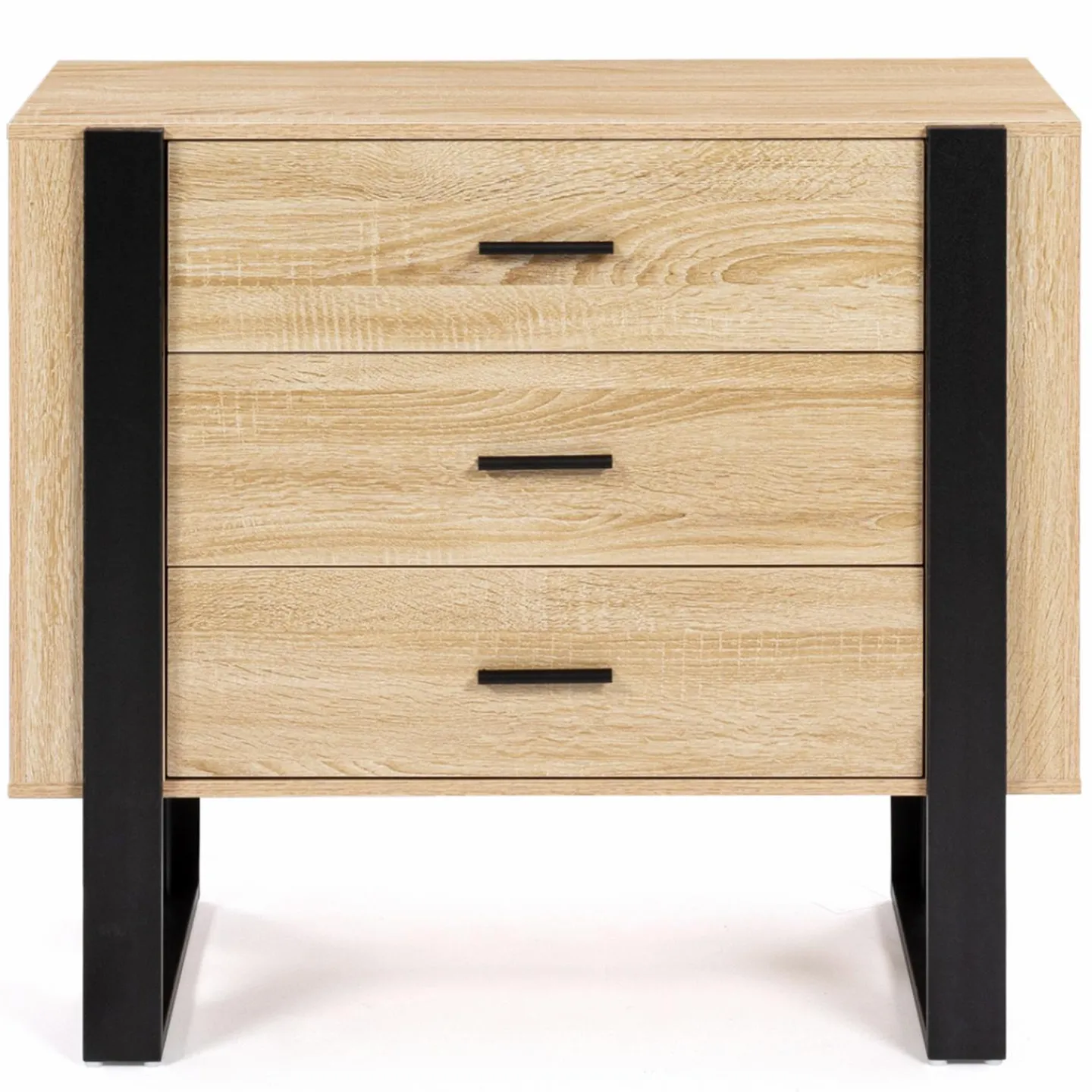 Commode 3 tiroirs design bois et pieds noir*IDMarket