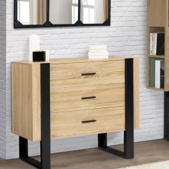 Commode 3 tiroirs design bois et pieds noir*IDMarket