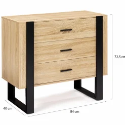 Commode 3 tiroirs design bois et pieds noir*IDMarket