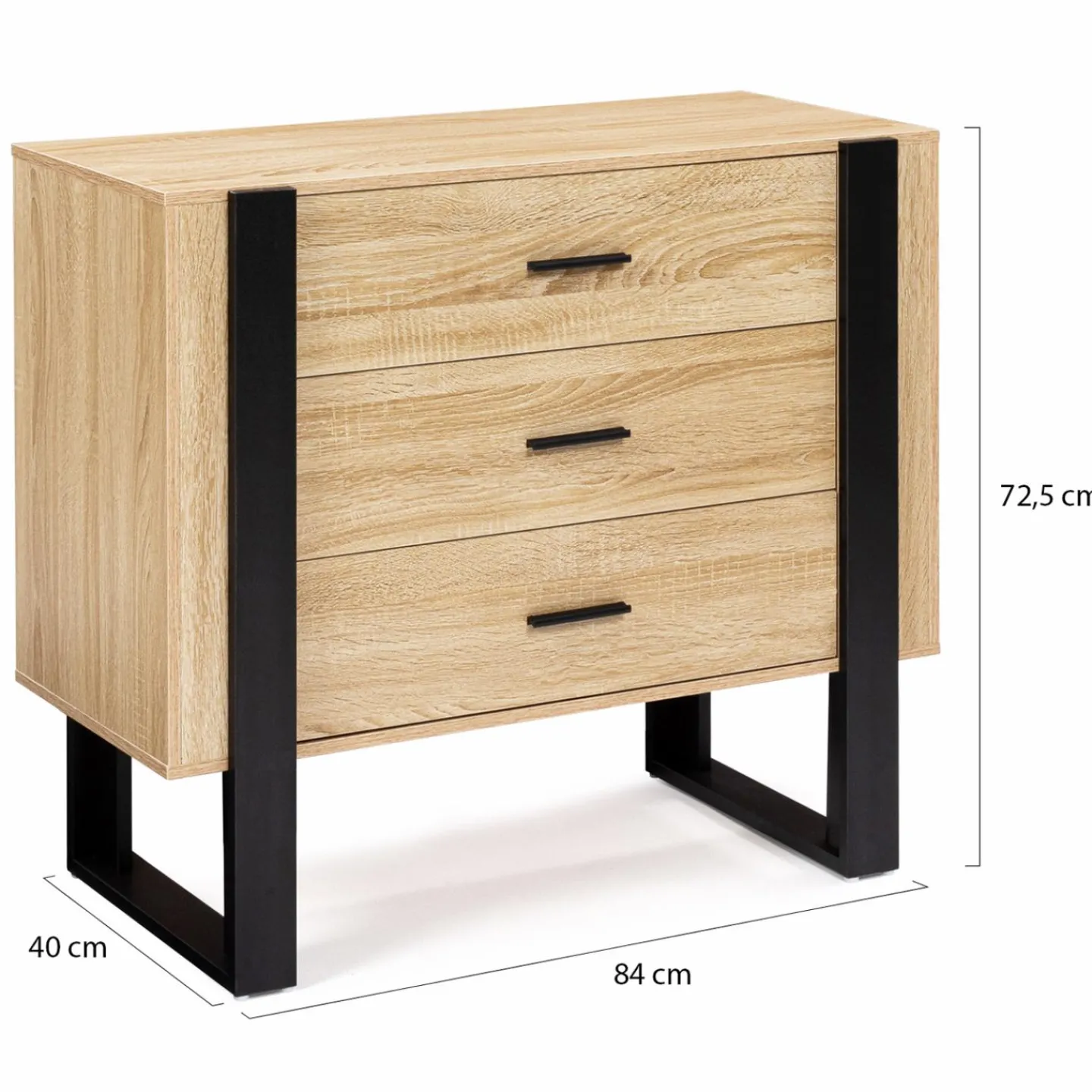 Commode 3 tiroirs design bois et pieds noir*IDMarket