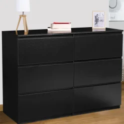 Commode 6 tiroirs design bois noir*IDMarket Hot