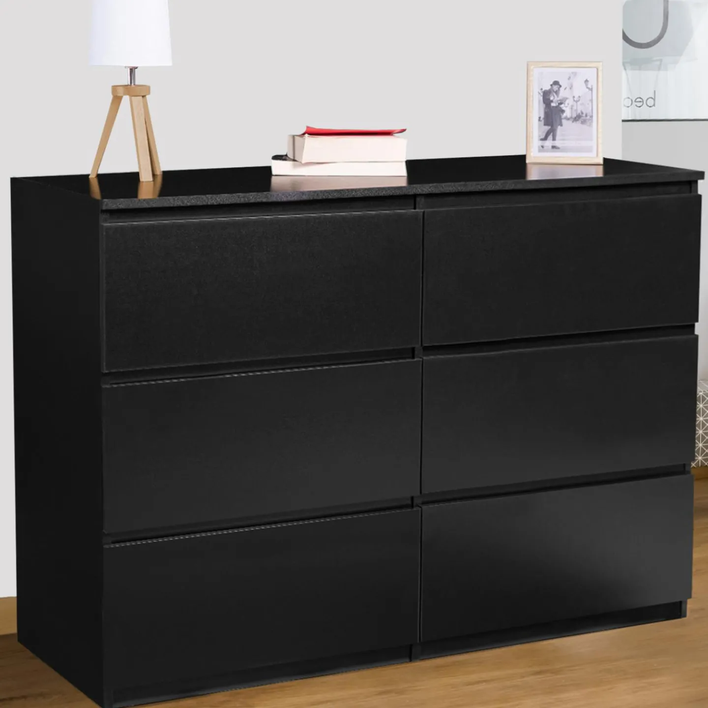 Commode 6 tiroirs design bois noir*IDMarket Hot