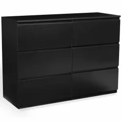 Commode 6 tiroirs design bois noir*IDMarket Hot