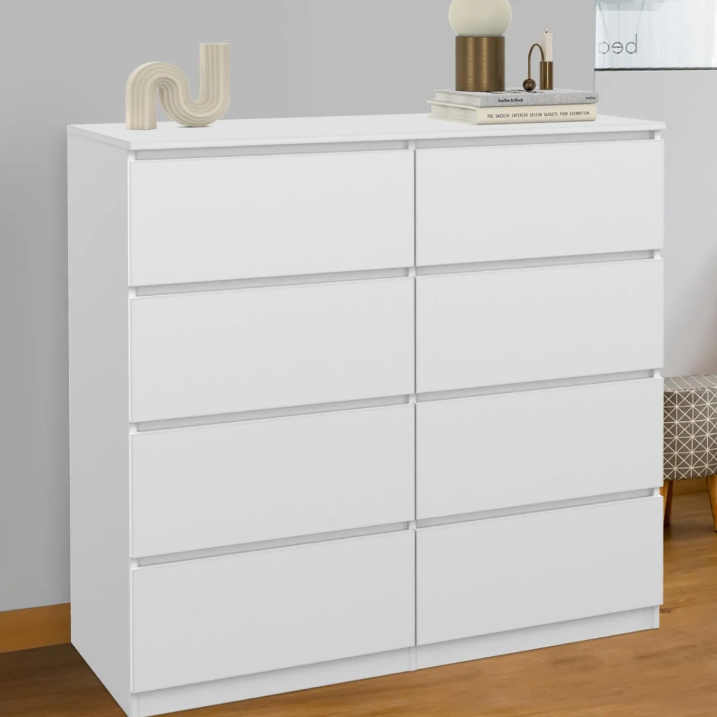Commode 8 tiroirs en bois blanc 110 cm*IDMarket Discount