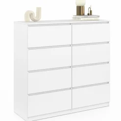 Commode 8 tiroirs en bois blanc 110 cm*IDMarket Discount