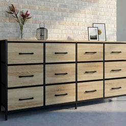 Commode 12 tiroirs en tissu 140 cm design industriel*IDMarket Discount