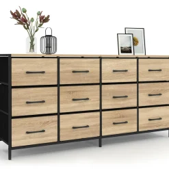 Commode 12 tiroirs en tissu 140 cm design industriel*IDMarket Discount