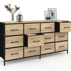 Commode 12 tiroirs en tissu 140 cm design industriel*IDMarket Discount