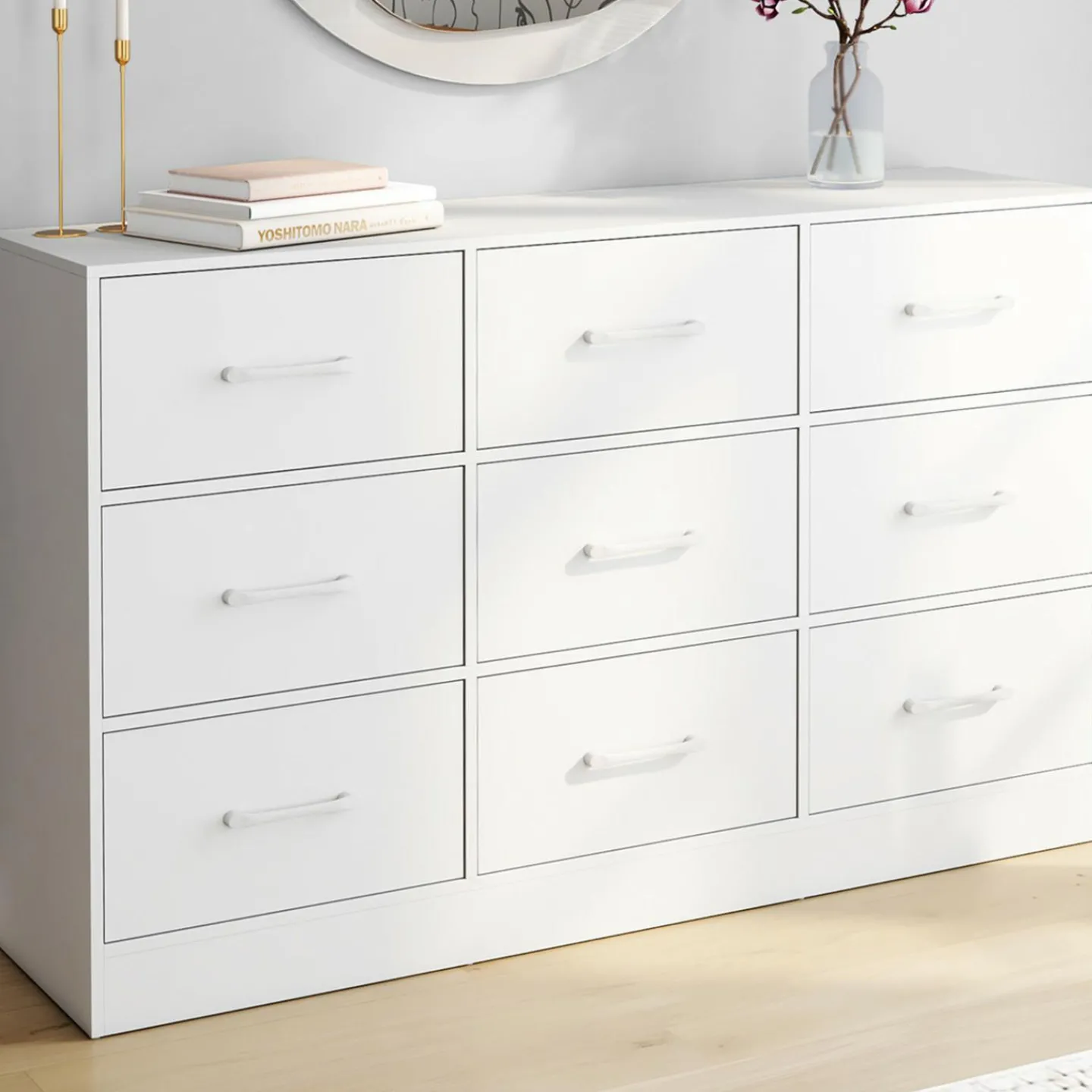 Commode 9 tiroirs en tissu 113 cm meuble de rangement bois blanc*IDMarket Clearance