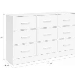 Commode 9 tiroirs en tissu 113 cm meuble de rangement bois blanc*IDMarket Clearance