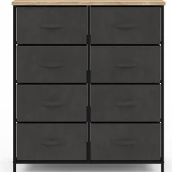 Commode 8 tiroirs en tissu gris anthracite et plateau effet bois*IDMarket New