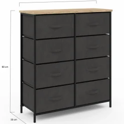 Commode 8 tiroirs en tissu gris anthracite et plateau effet bois*IDMarket New