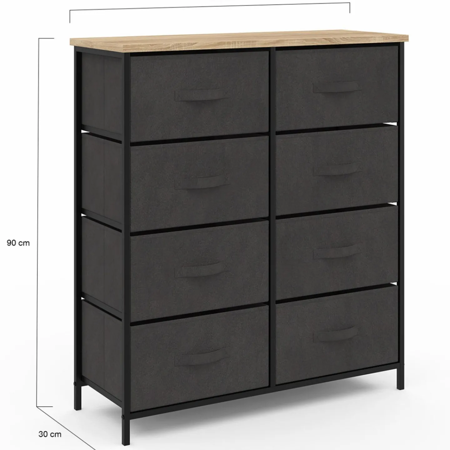 Commode 8 tiroirs en tissu gris anthracite et plateau effet bois*IDMarket New