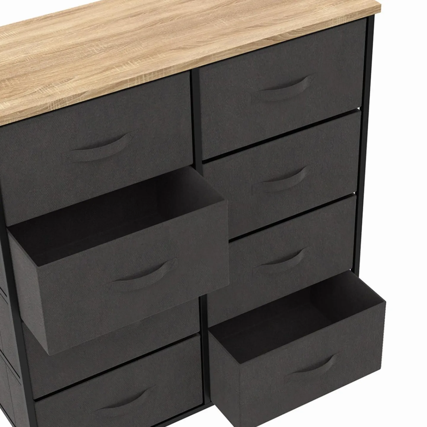 Commode 8 tiroirs en tissu gris anthracite et plateau effet bois*IDMarket New