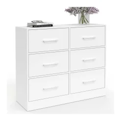 Commode 6 tiroirs en tissu 80 cm meuble de rangement bois blanc*IDMarket Best
