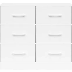 Commode 6 tiroirs en tissu 80 cm meuble de rangement bois blanc*IDMarket Best