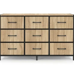 Commode 9 tiroirs en tissu 115 CM effet lattes, design industriel*IDMarket Clearance