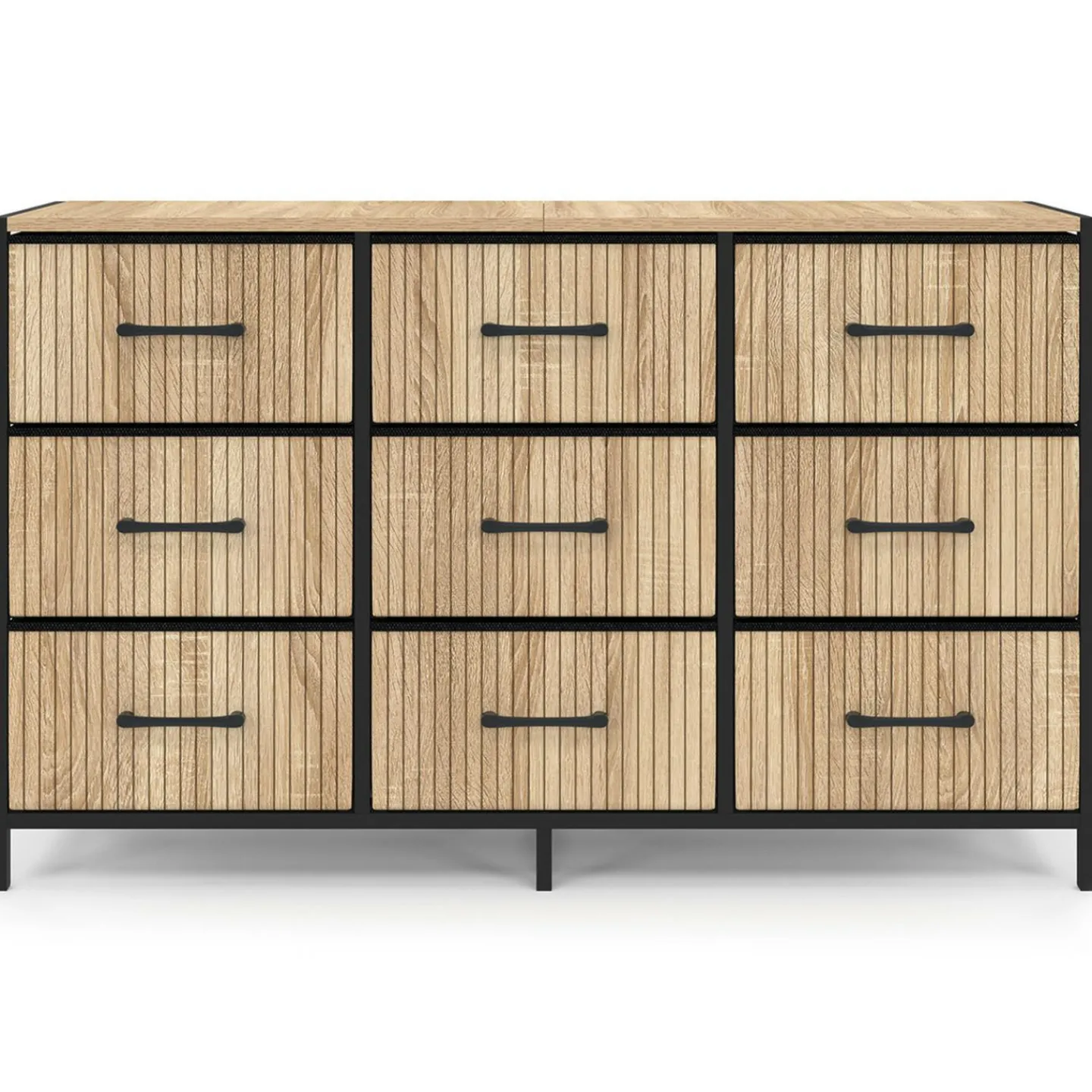 Commode 9 tiroirs en tissu 115 CM effet lattes, design industriel*IDMarket Clearance