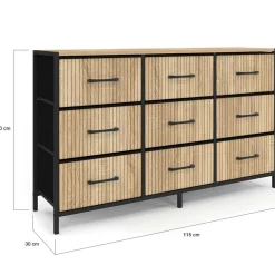 Commode 9 tiroirs en tissu 115 CM effet lattes, design industriel*IDMarket Clearance