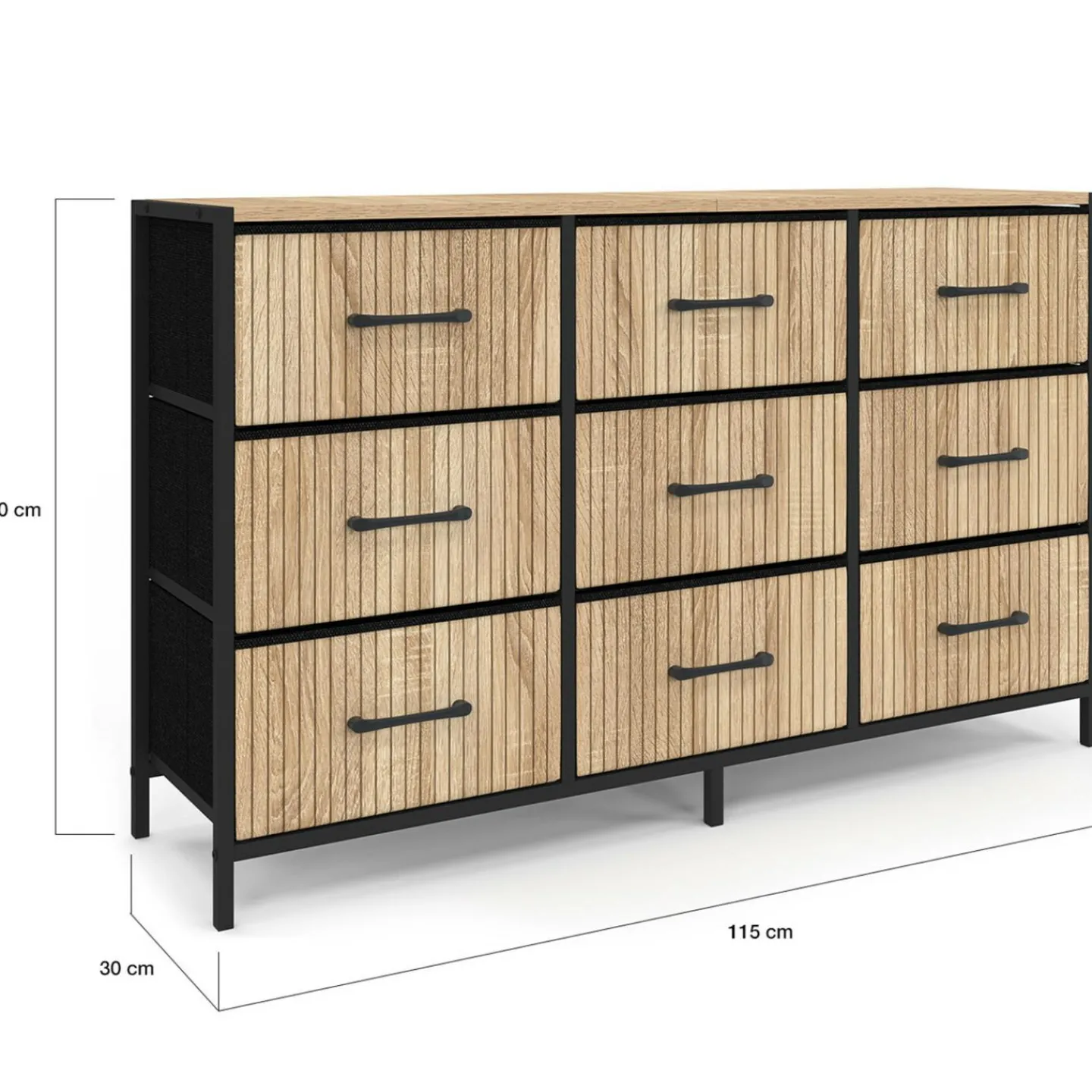 Commode 9 tiroirs en tissu 115 CM effet lattes, design industriel*IDMarket Clearance