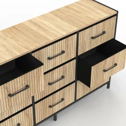 Commode 9 tiroirs en tissu 115 CM effet lattes, design industriel*IDMarket Clearance