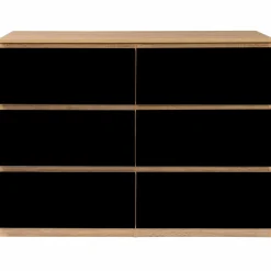Commode 6 tiroirs noire et bois façon hêtre 110x80cm*IDMarket Hot