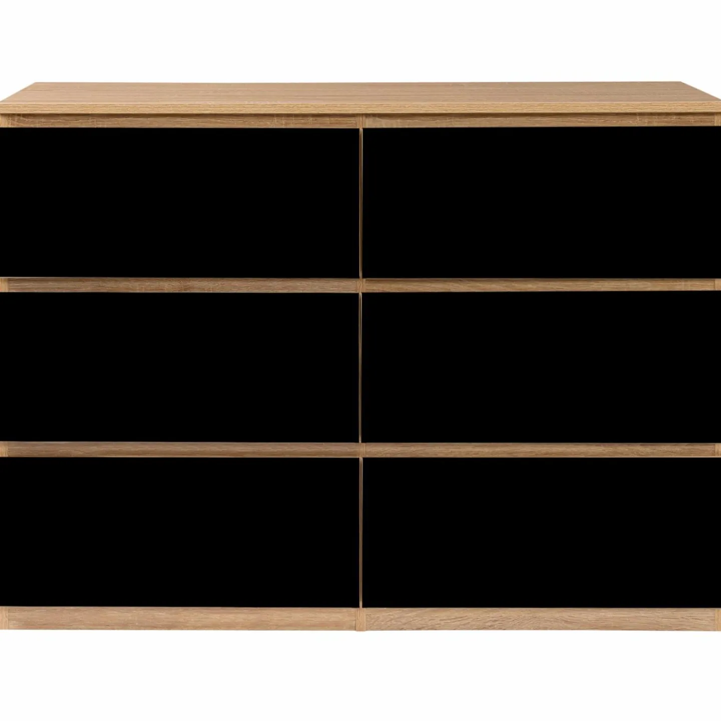 Commode 6 tiroirs noire et bois façon hêtre 110x80cm*IDMarket Hot