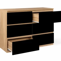 Commode 6 tiroirs noire et bois façon hêtre 110x80cm*IDMarket Hot