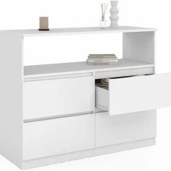 Commode avec 4 tiroirs bois blanc 100 cm avec niche*IDMarket Discount