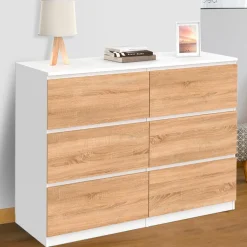 Commode blanc et bois 6 tiroirs*IDMarket New